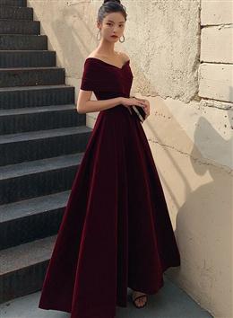 Picture of Elegant Burgundy Off Shoulder Sweetheart Velvet Party Dresses, A-line Long Formal Dresses Formal Dresses